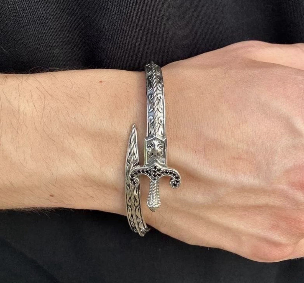 Medieval Sword Cuff Bracelet Gothic Viking Silver Bangle Punk Jewelry Gift