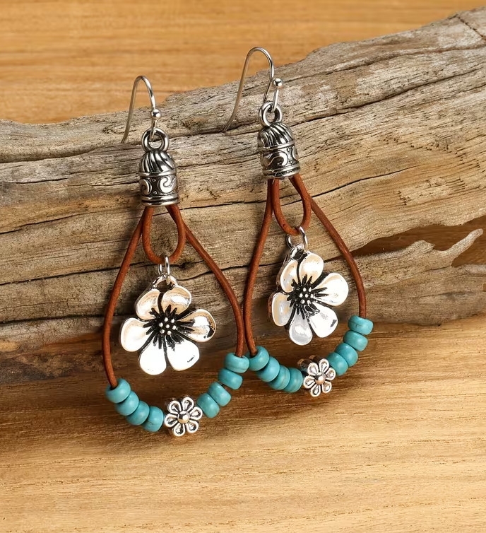 Plum Blossom Turquoise Beads Dangle Drop Earrings