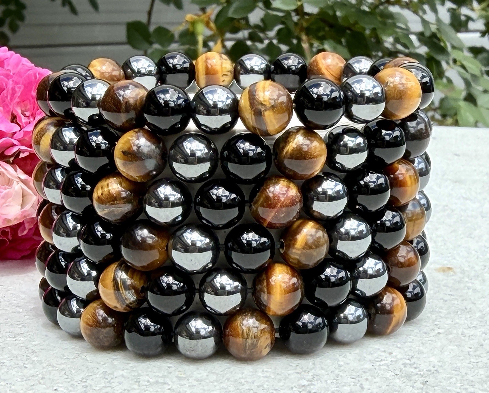 6 Pcs Protection Natural Crystal Healing Stretch Bracelets 8mm 7.5″