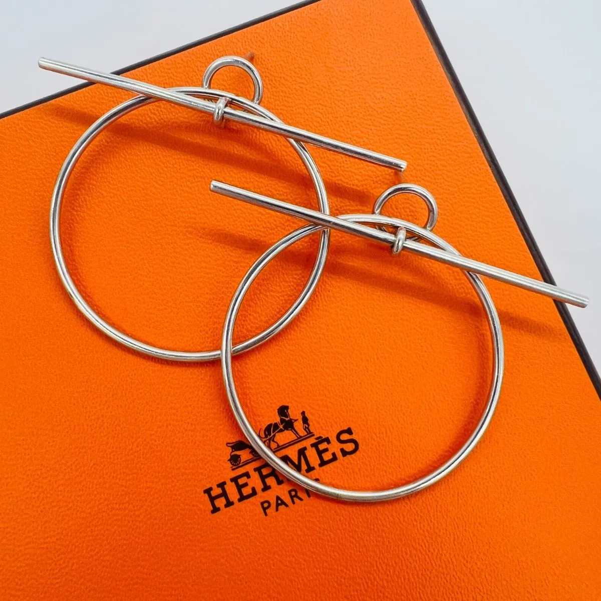 HERMES Echappee Hoop Earrings Silver 925 with Box & Dust Bag
