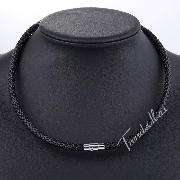 4/6/8mm Leather Black/Brown Braided Rope Cord Magnet Chain Necklace 16-24 inch