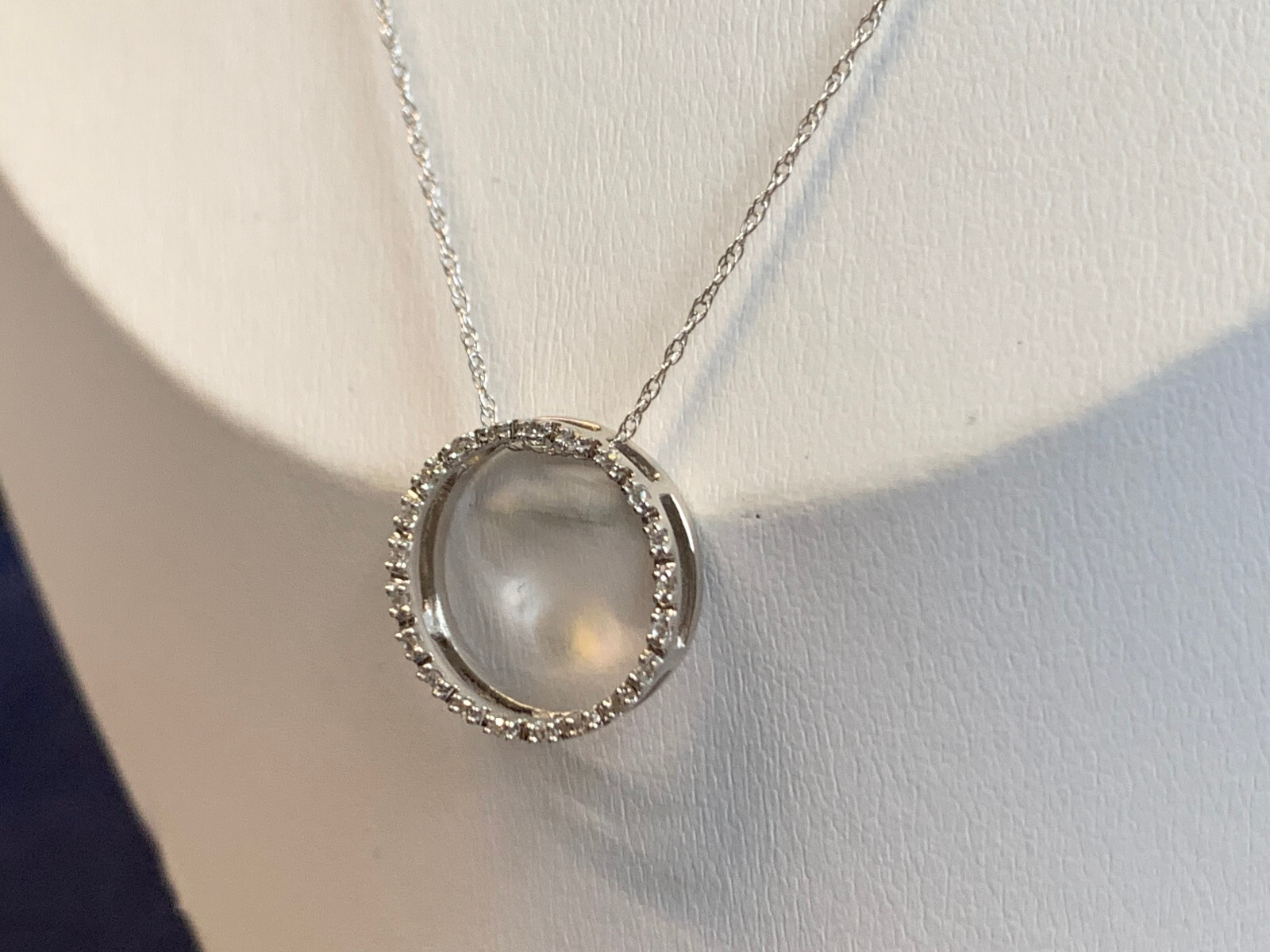 10K White Gold Necklace 1.48g Fine Jewelry 18″ Rope Chain Clear Stones *READ*