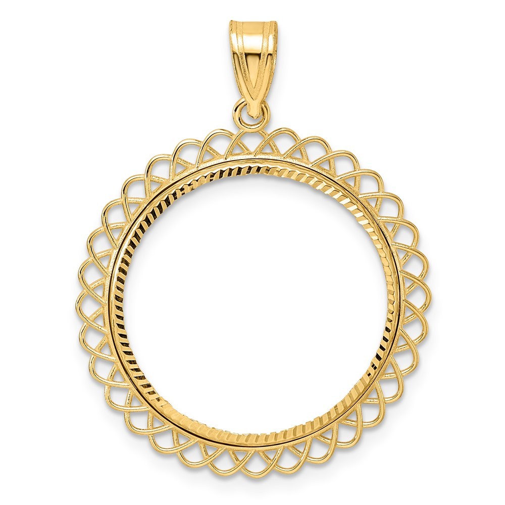 14k Diamond Cut Tilted with 22.0mm Prong Coin Bezel Pendant