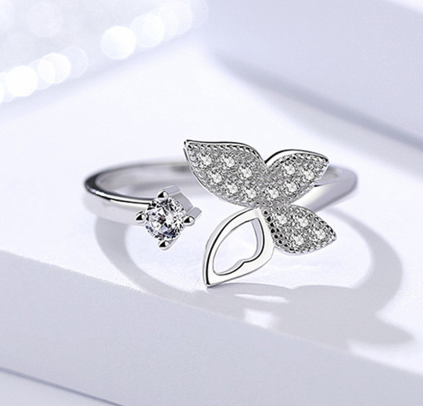 Sterling Silver Butterfly CZ Adjustable Open Finger Toe Knuckle Ring 7 PE62