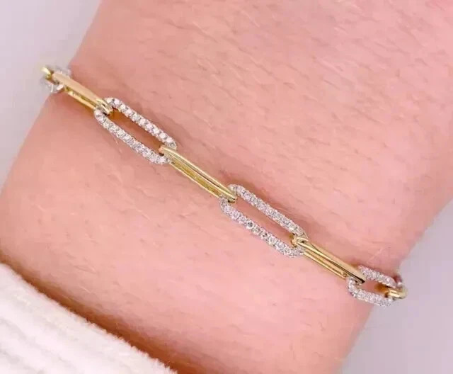 5 Ct Round Simulated Diamond Stunning Paperclip Bracelet 14K 2-Tone Gold Plated