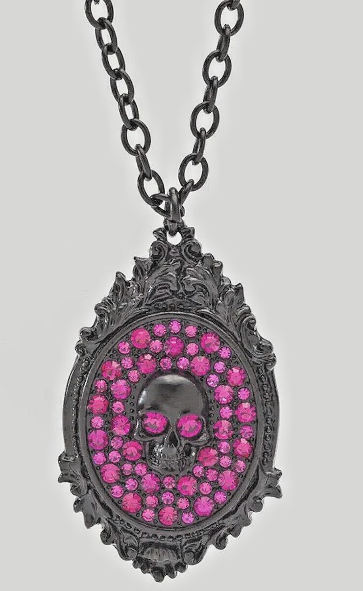 Skull Necklace Men Women Bling Red Rhinestones Skeleton Pendant Rock Rebel New