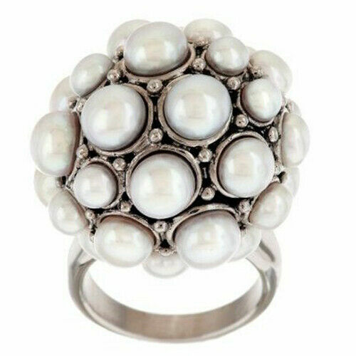 Honora Cultured Freshwater Pearl Stainless Steel Cluster Ring Size 5 $179