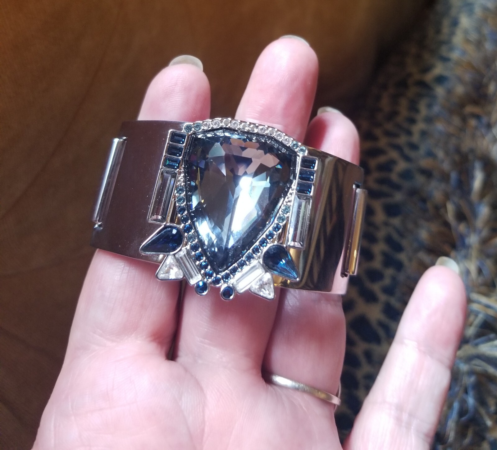 Swarovski Palladium Shogun Plated Bracelet Bangle Smokey Blue White Vintage