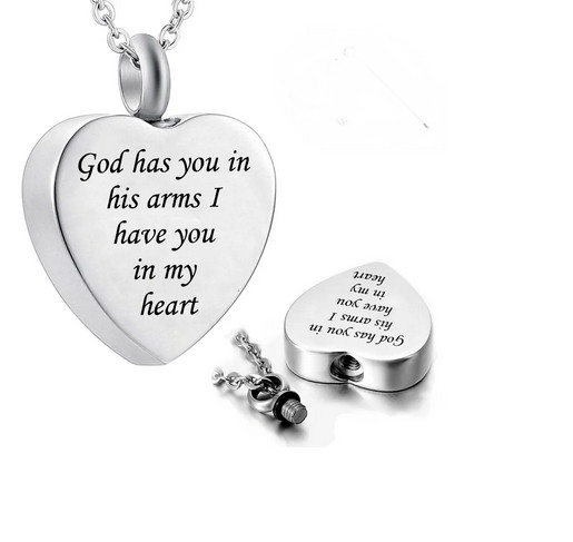 HEART URN GOD CREMATION ASHES QUOTE Pendant On 22″ 925 Sterling Silver Necklace