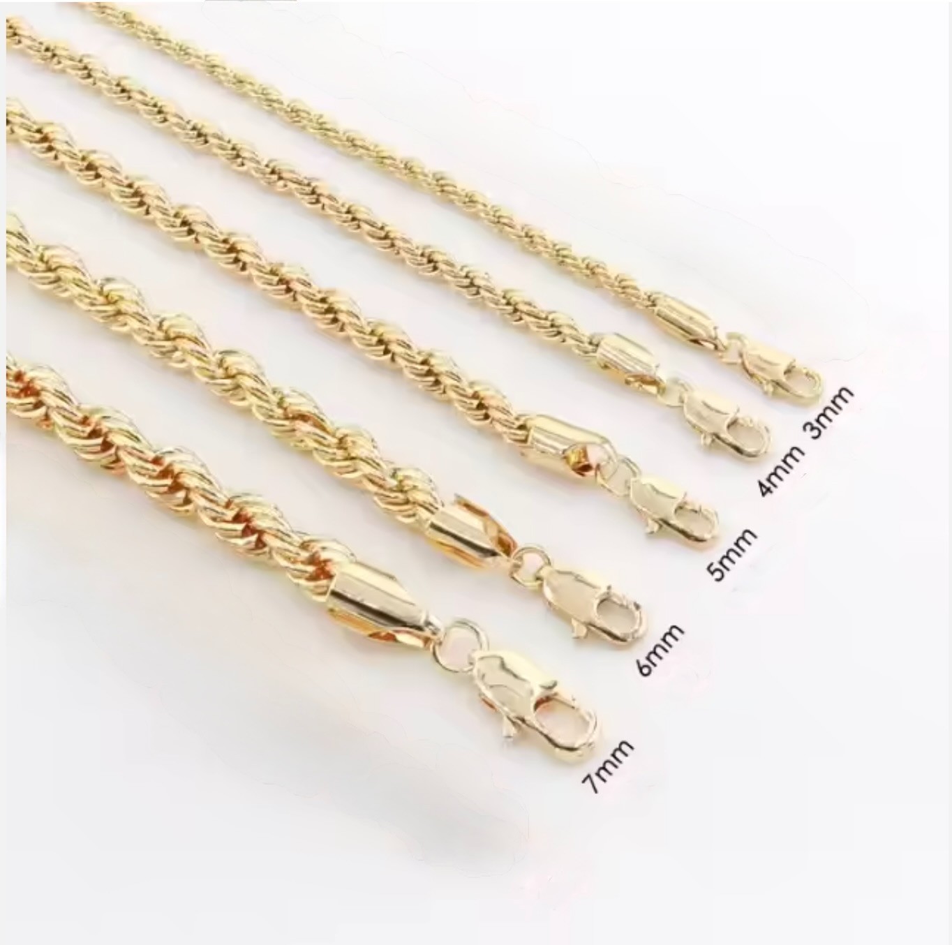 14k Gold Filled Rope Chain 3mm-6mm Necklace 18-24″ Men Women