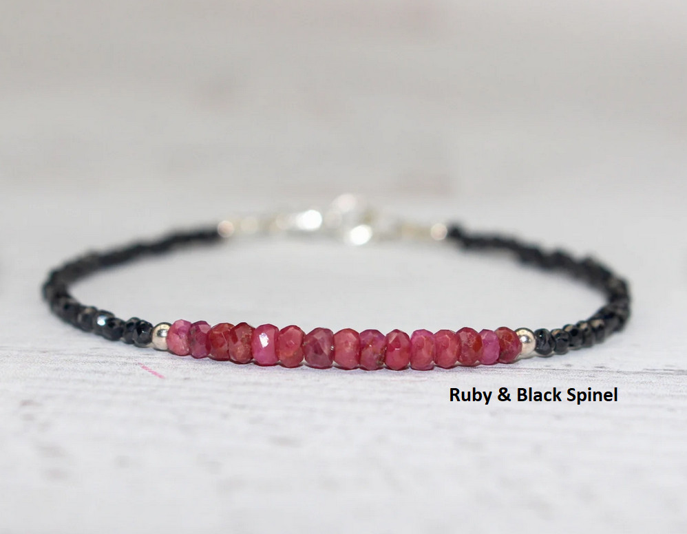Genuine Ruby with Black spinel| Dainty bracelet Minimalist jewelry Layering