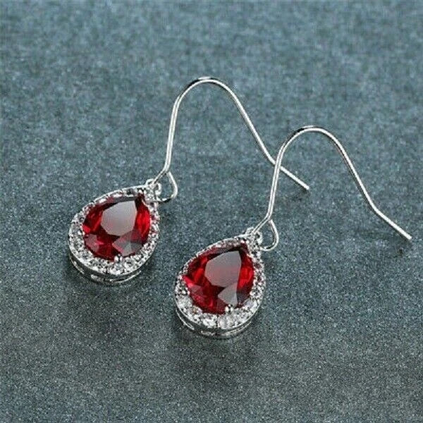 1.95 Ct Pear Cut Ruby Earrings Gift Earrings 14K Solid White Gold