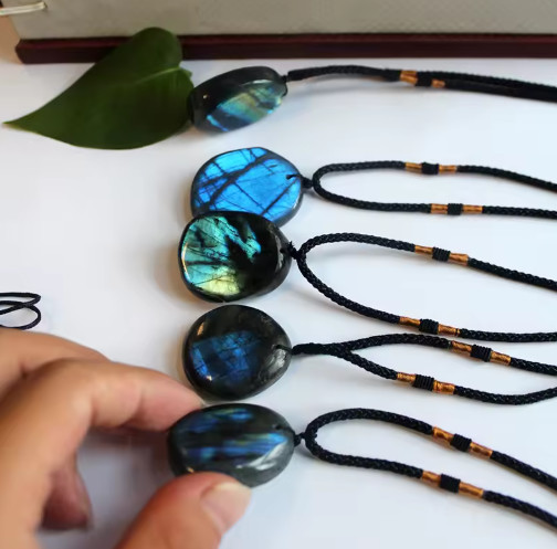 Labradorite Blue Moonstone Necklace Pendant Natural Healing Amulet Protection