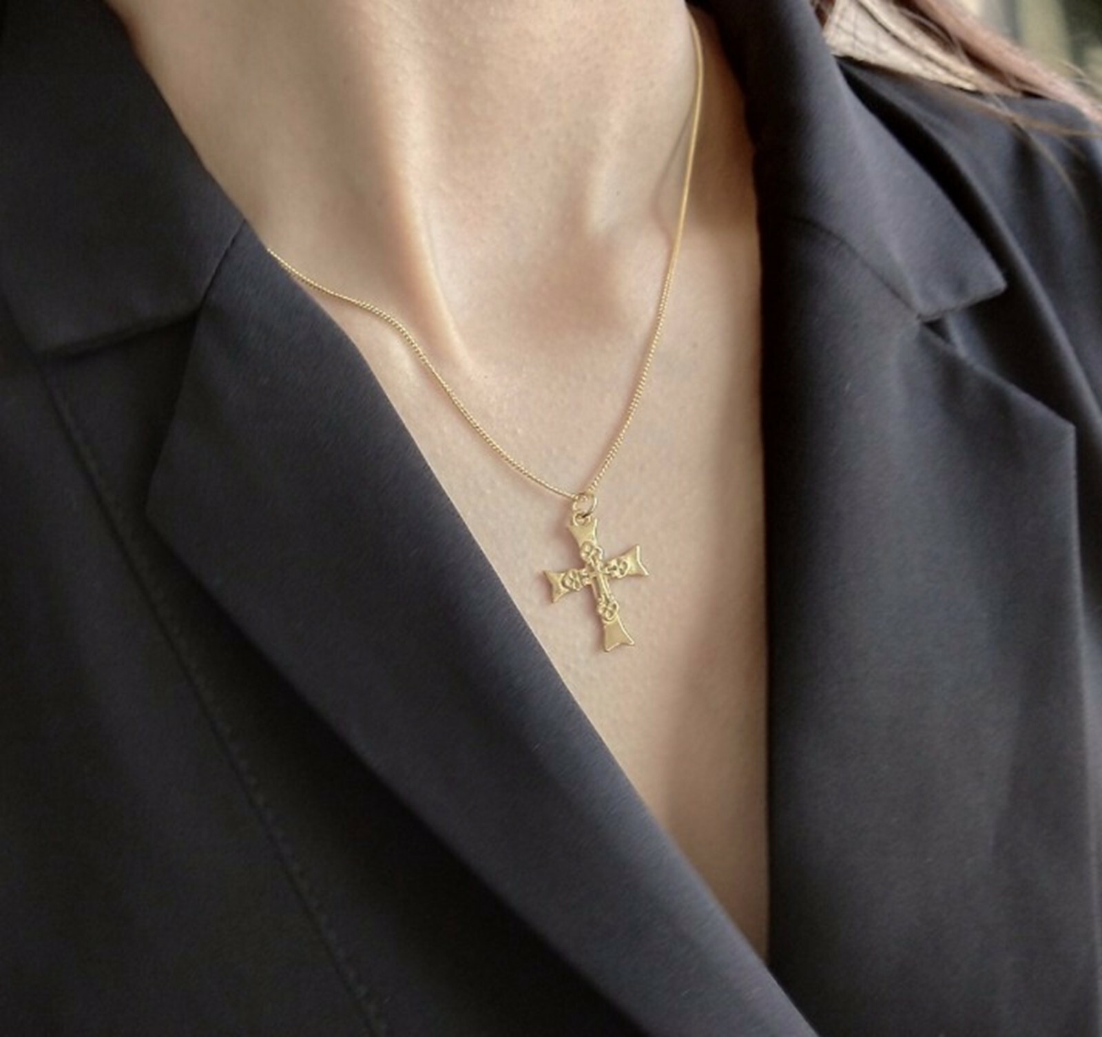 925 Sterling Silver Gold Engraved Cross Pendant Necklace For Women 15″ to 17″