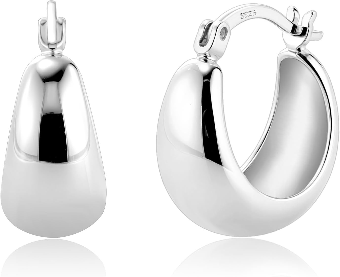 Silver Chunky Hoop Earrings for Women Hypoallergenic Thick Huggie Earring Wide H