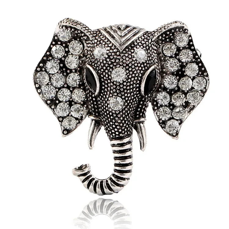 ladies fashion brooch Elephant Style with Diamante Rhinestones Black or Gold