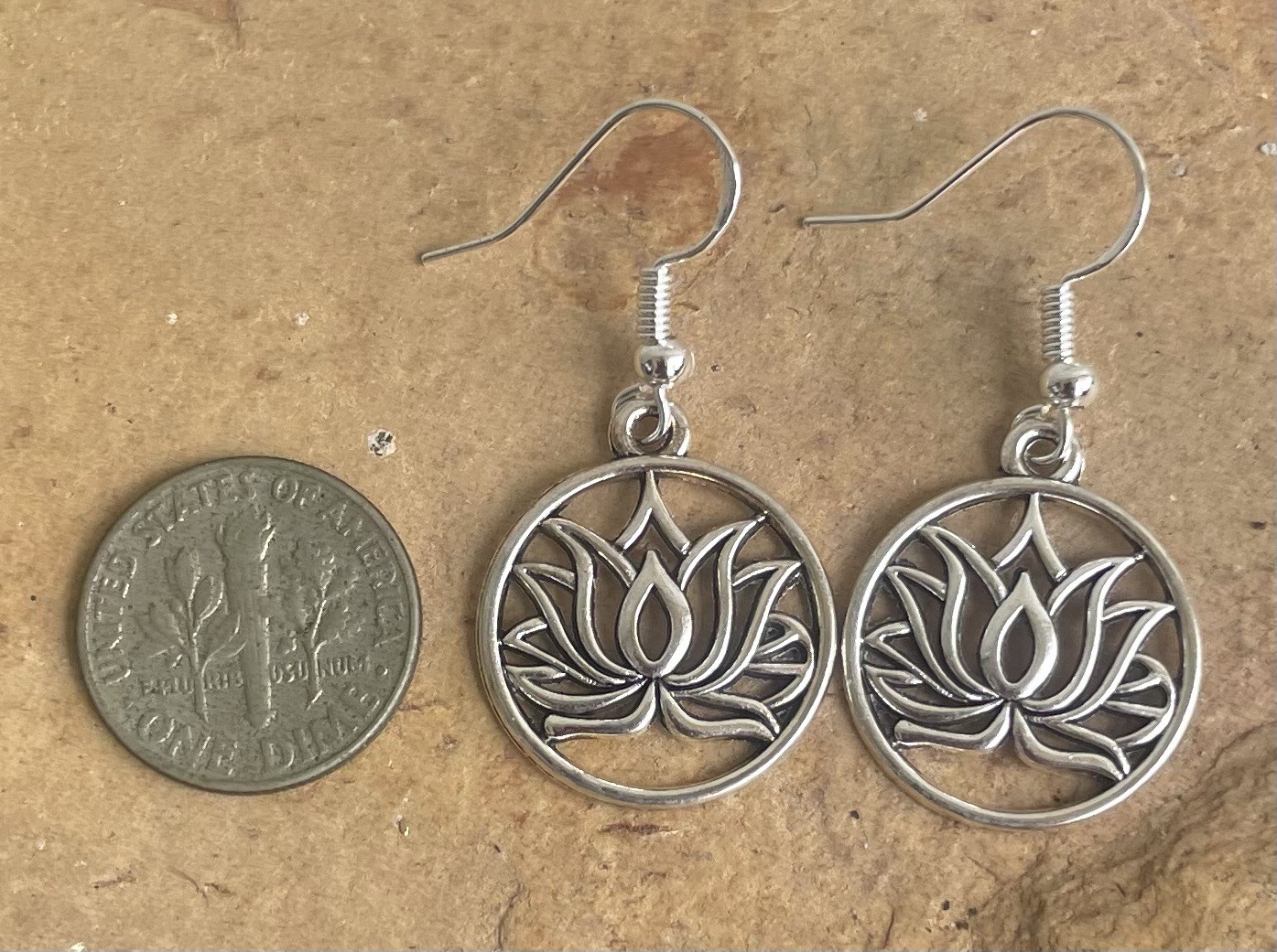 Silver Yoga Lotus Flower Dangle Drop Earrings .925 Sterling Silver Ear Hooks