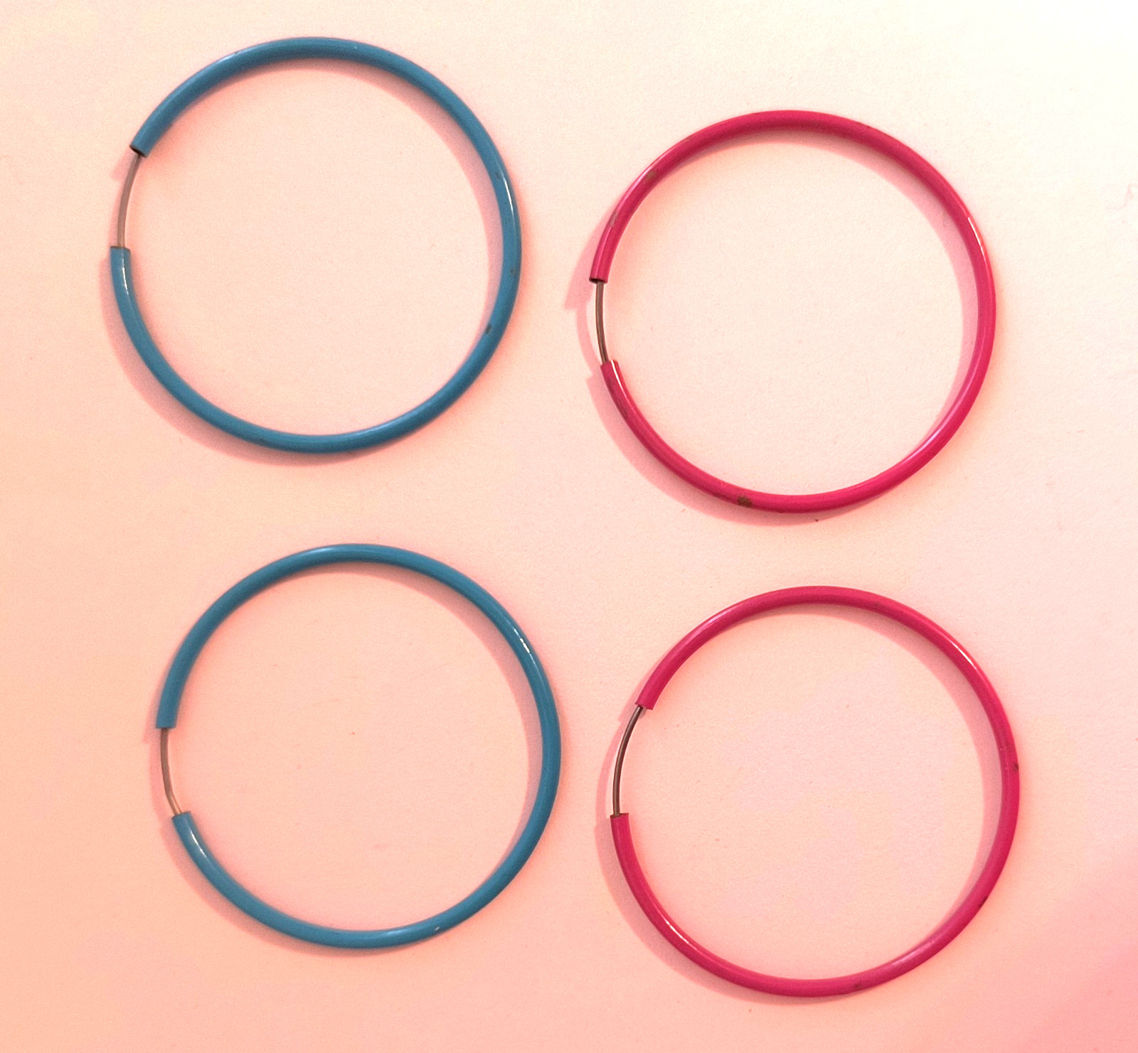 2 Pairs Hoop Metal Earrings for Pierced Ears Aqua Dark Pink 1 3/4 Inches