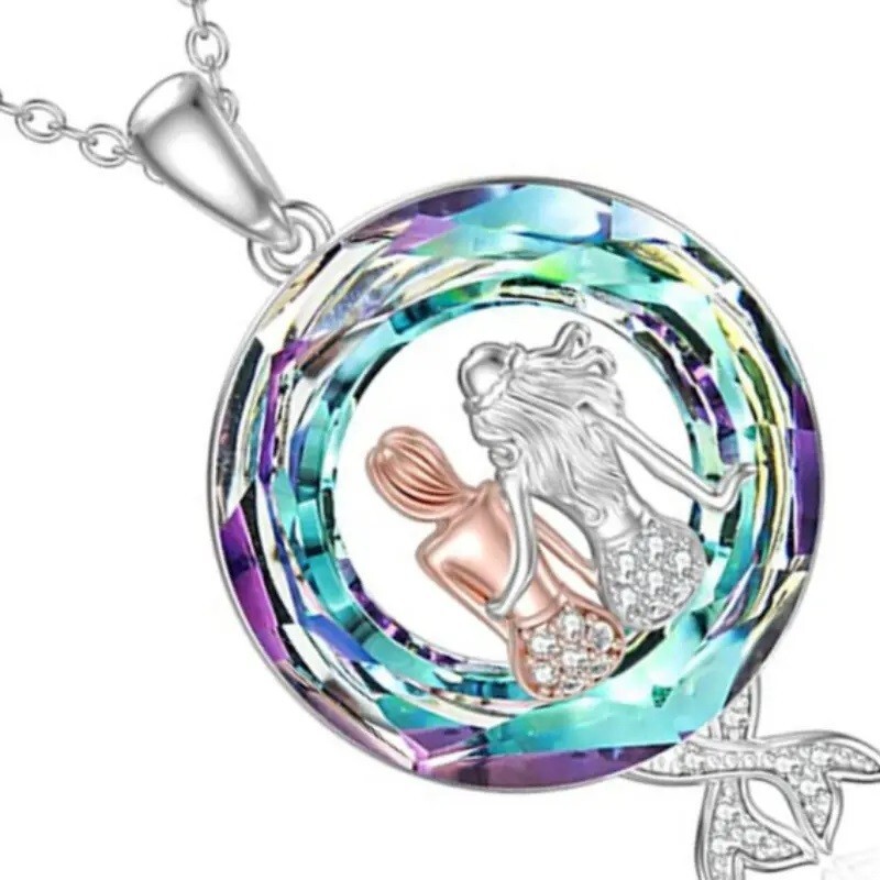 Rainbow Mystical Fire Topaz 925 Sterling Silver Little Mermaid Pendant Necklace