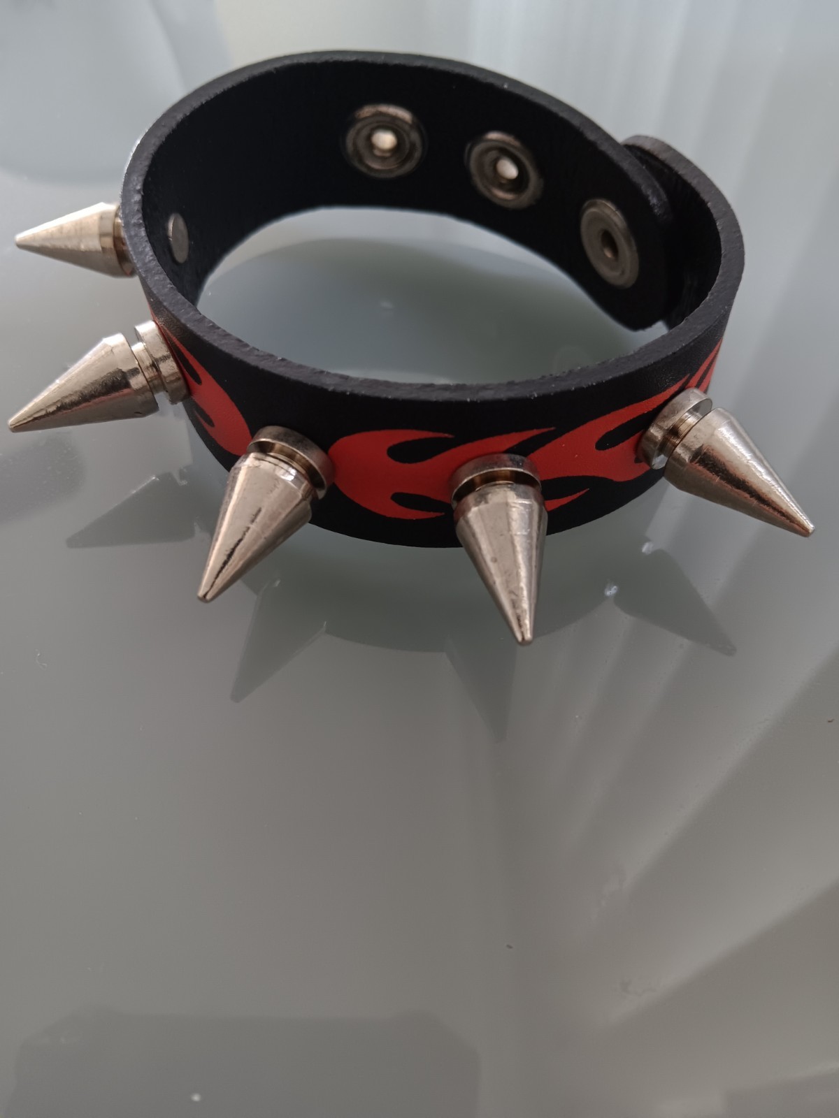 Men Women Unisex Punk Rock Rivet Spike Studded Leather W/Flames Bracelet Cuff