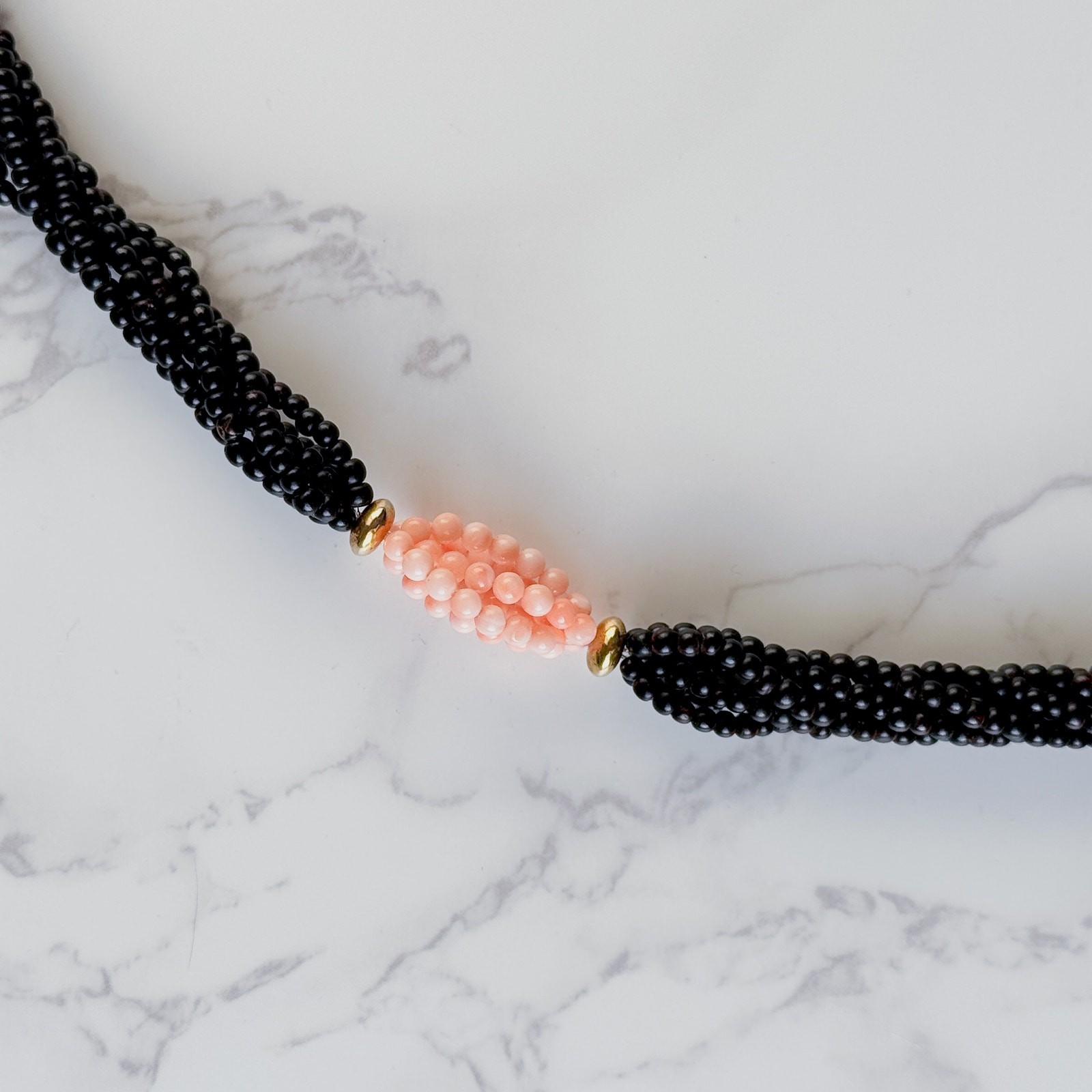 Vintage 1970s Angel Skin Coral Multi-Strand Beaded Necklace Minimalist Jewelry