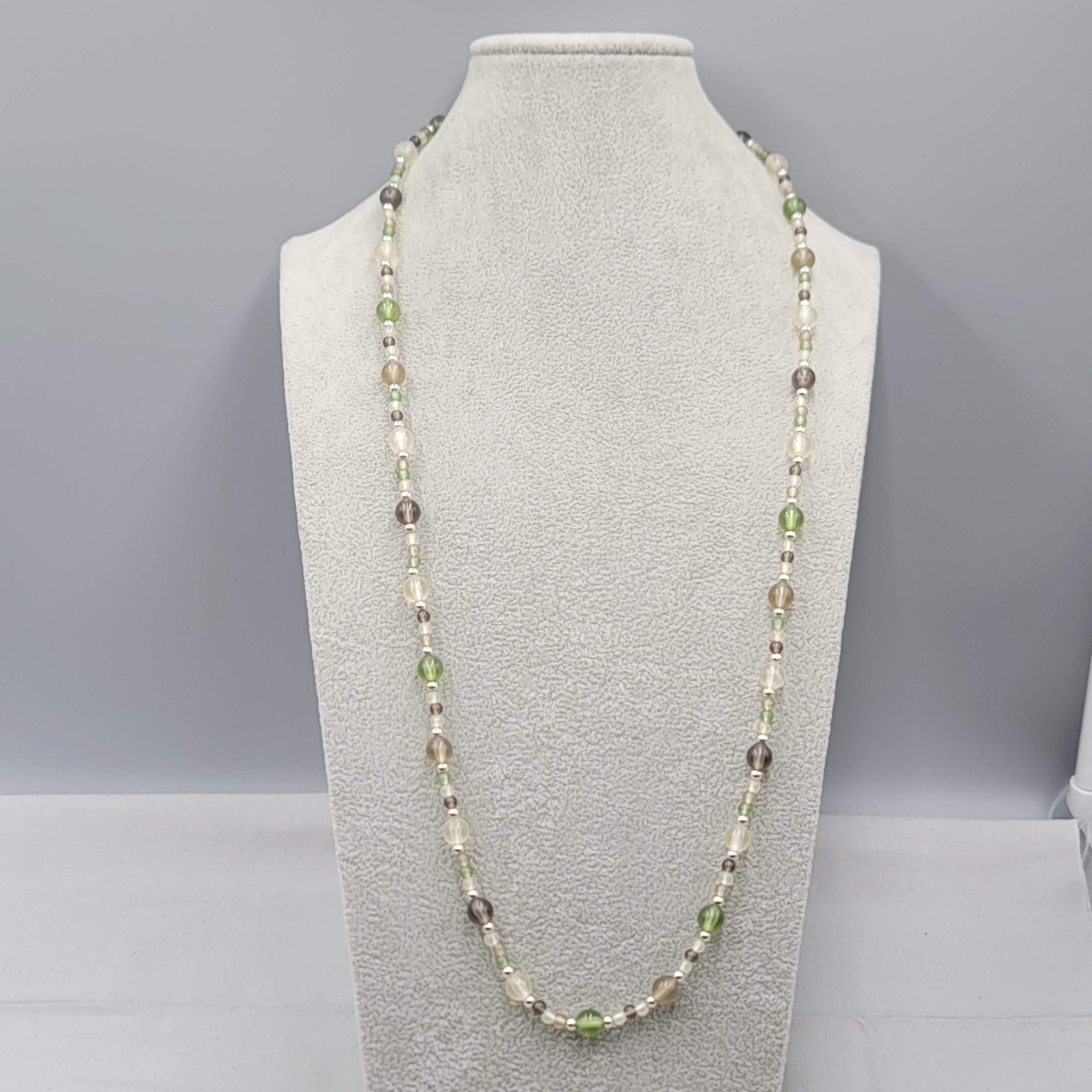 Green Clear Frosted Bead Necklace 30″