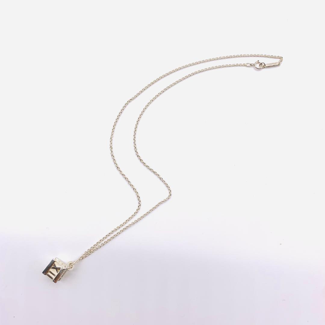 Tiffany & Co. Atlas Cube Design Silver Pendant Necklace Sv925 40cm 0.8 x 0.8cm