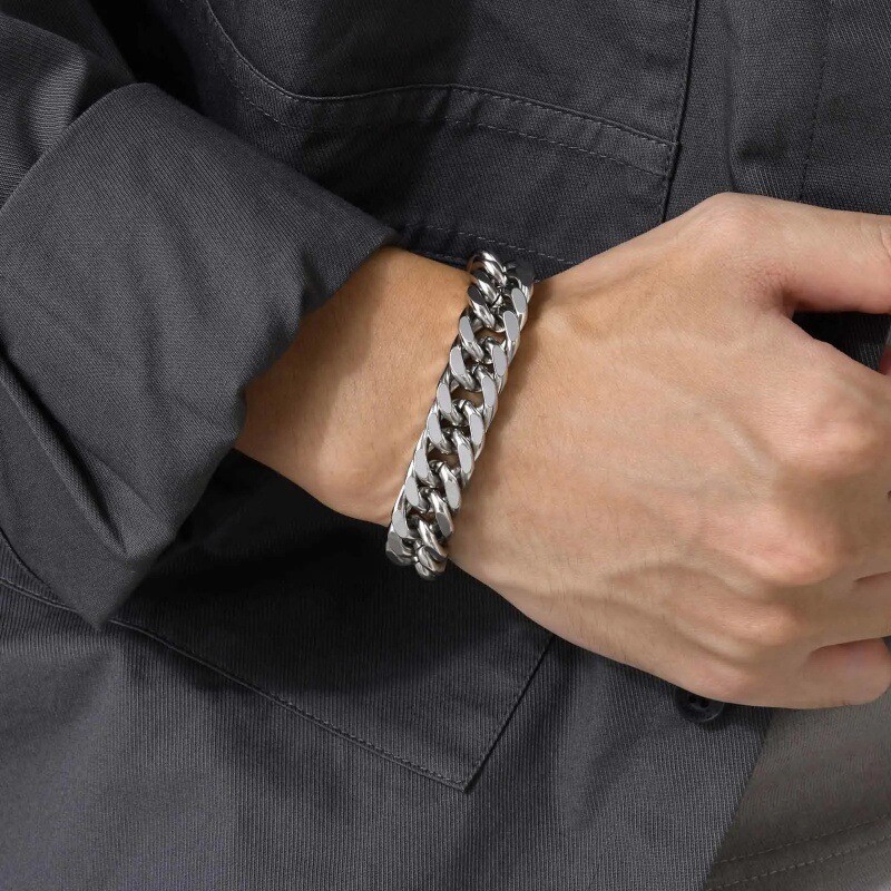 Men’s Thick Silver Stainless Steel Curb Cuban Link Solid Chain Bracelet 10mm USA