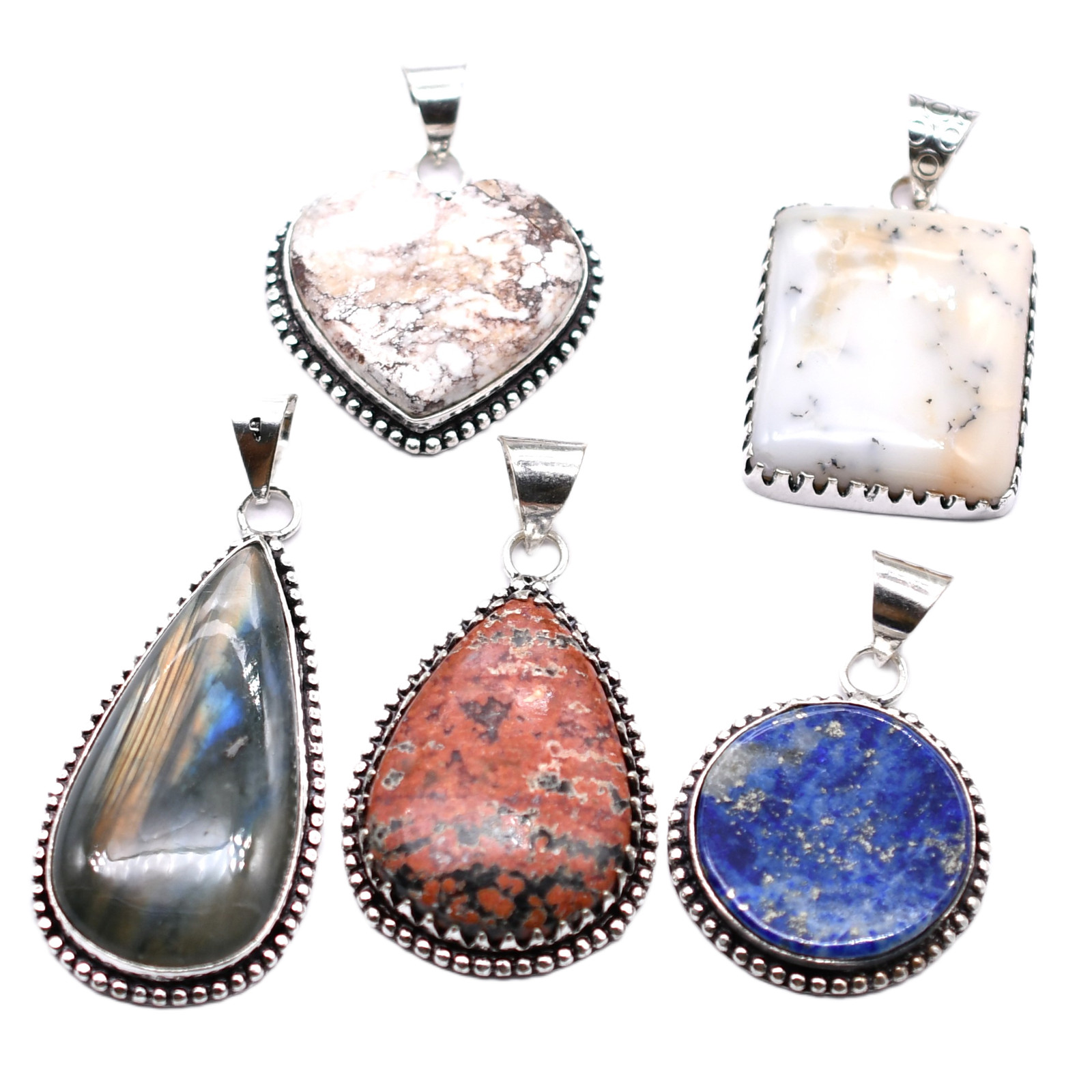 5 PCS Mix Gemstones Ethnic Handmade 925 Sterling Silver Plated Lot PP 477