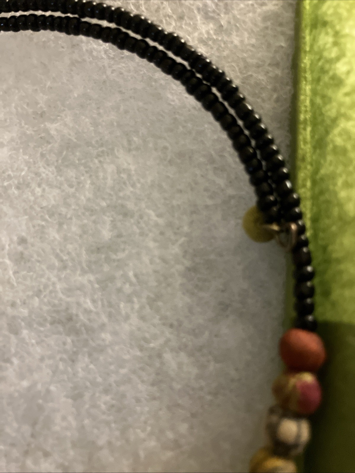 World Finds Fabric Covered Beaded Choker Strand Necklace w/ Tag 74540 Fair Trade