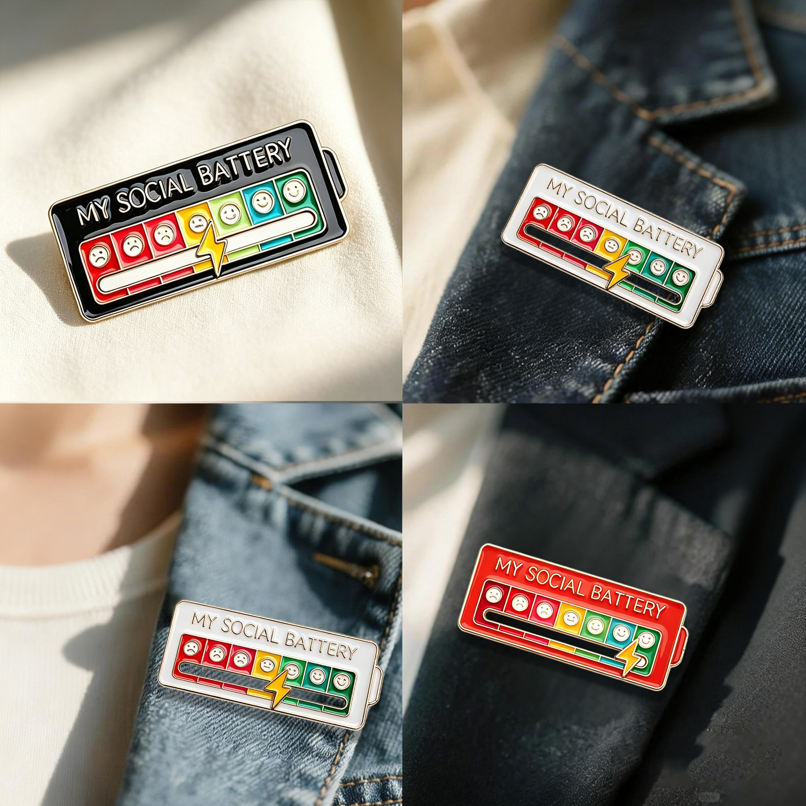 3PCS Social Battery Pins – Funny Social battery Adjustment 7 Mood Pin