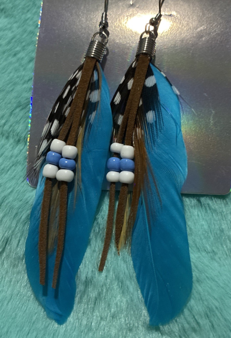 Blue Feather Fashion Earrings. Lightweight. Cute. Casual. Business. Daily.