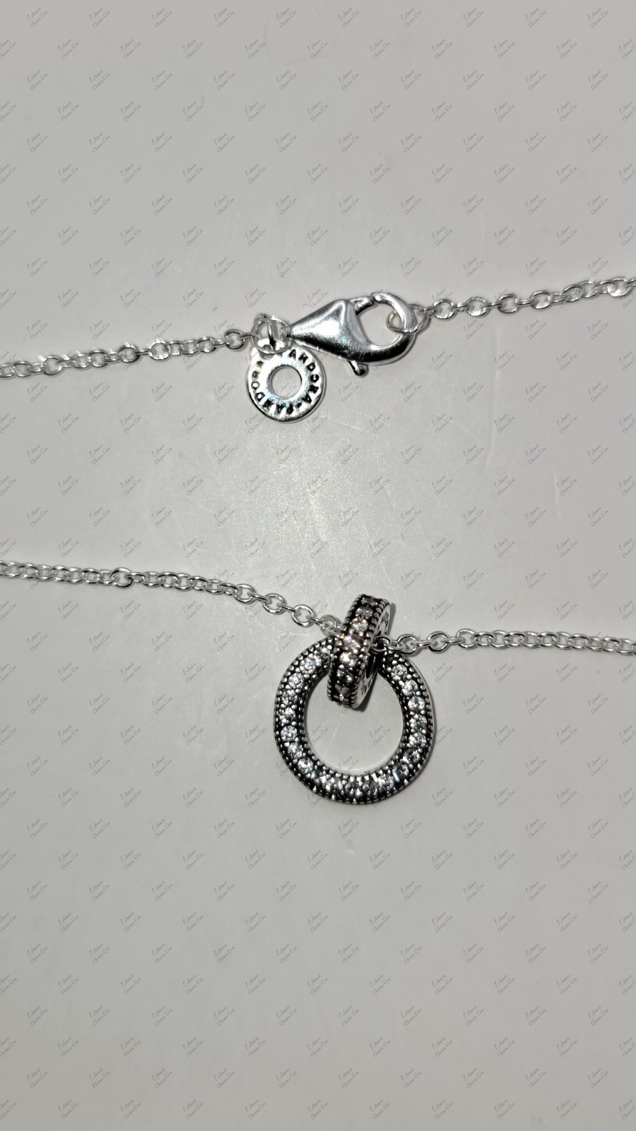 Authentic Pandora Double Circle Pendant & Necklace Sterling Silver w/ Box Z12