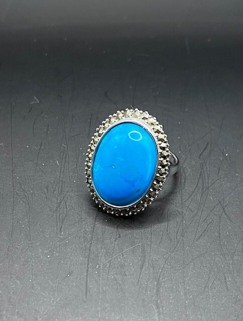 Turquoise Ring, Stabilized Howlite Turquoise and Sterling Silver Ring size 8