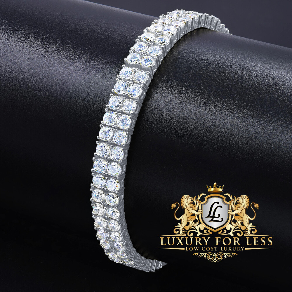 High Quality AAA+ Grade Simulated Diamond White Gold Tone 2 Row Tennis Bracelet