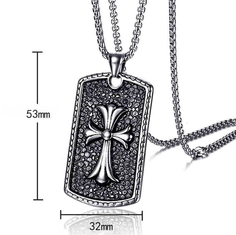 SMITH Cool Mens Large Dog Tag Religious Christian Cross Pendant Necklace For Men