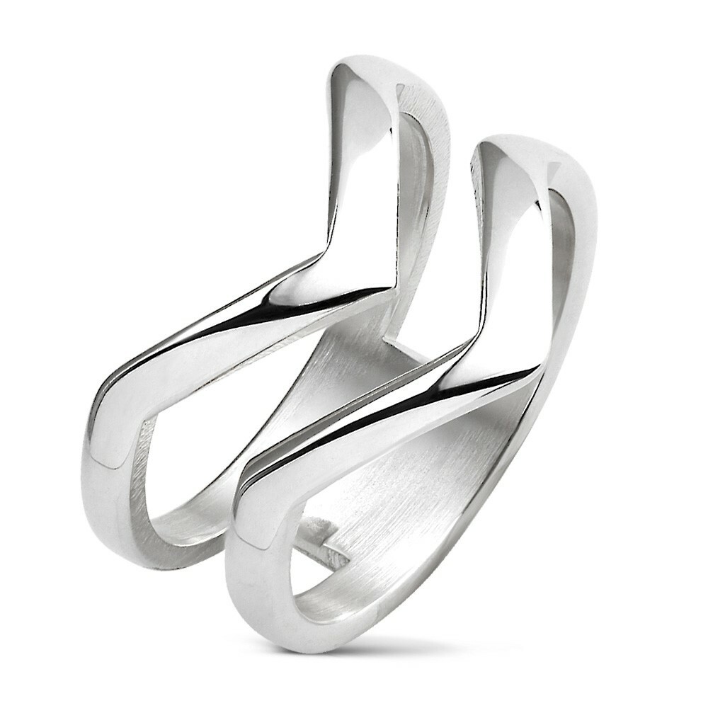 Stainless Steel Stylish Ladies’ Double Chevron Ring Size 5-10