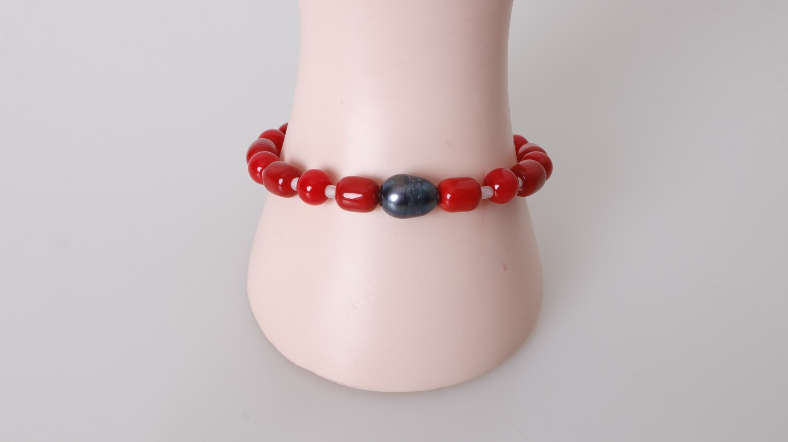Pulsera Moda Casual Boho de Cuentas Coral Rojo Elegante Perla Negra de Tahiti