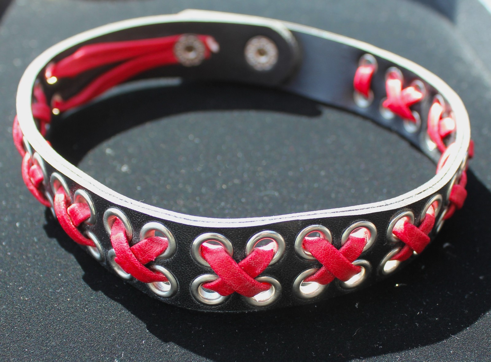 Black Leather Like Choker Red/Black 13″ – 14 1/2″ Bought years ago, KISS Concert