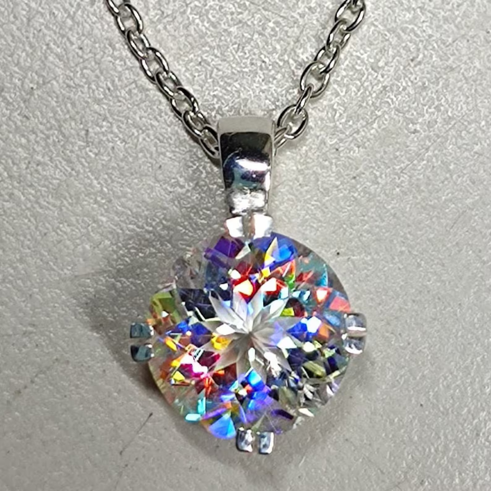 Magical Mystic Topaz Pendant Round Cut 925 Sterling Silver Women Pendant