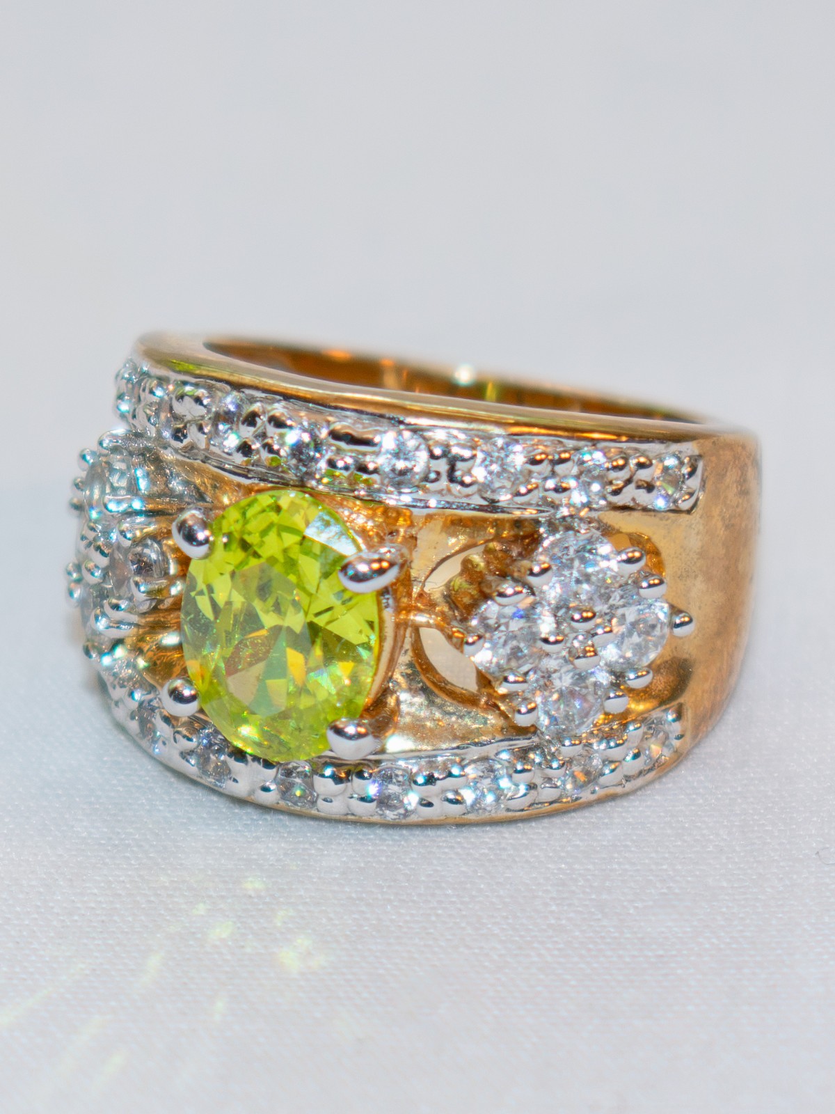 Peridot and Cubic Zirconia Gold Plated Ring US 6 3/4