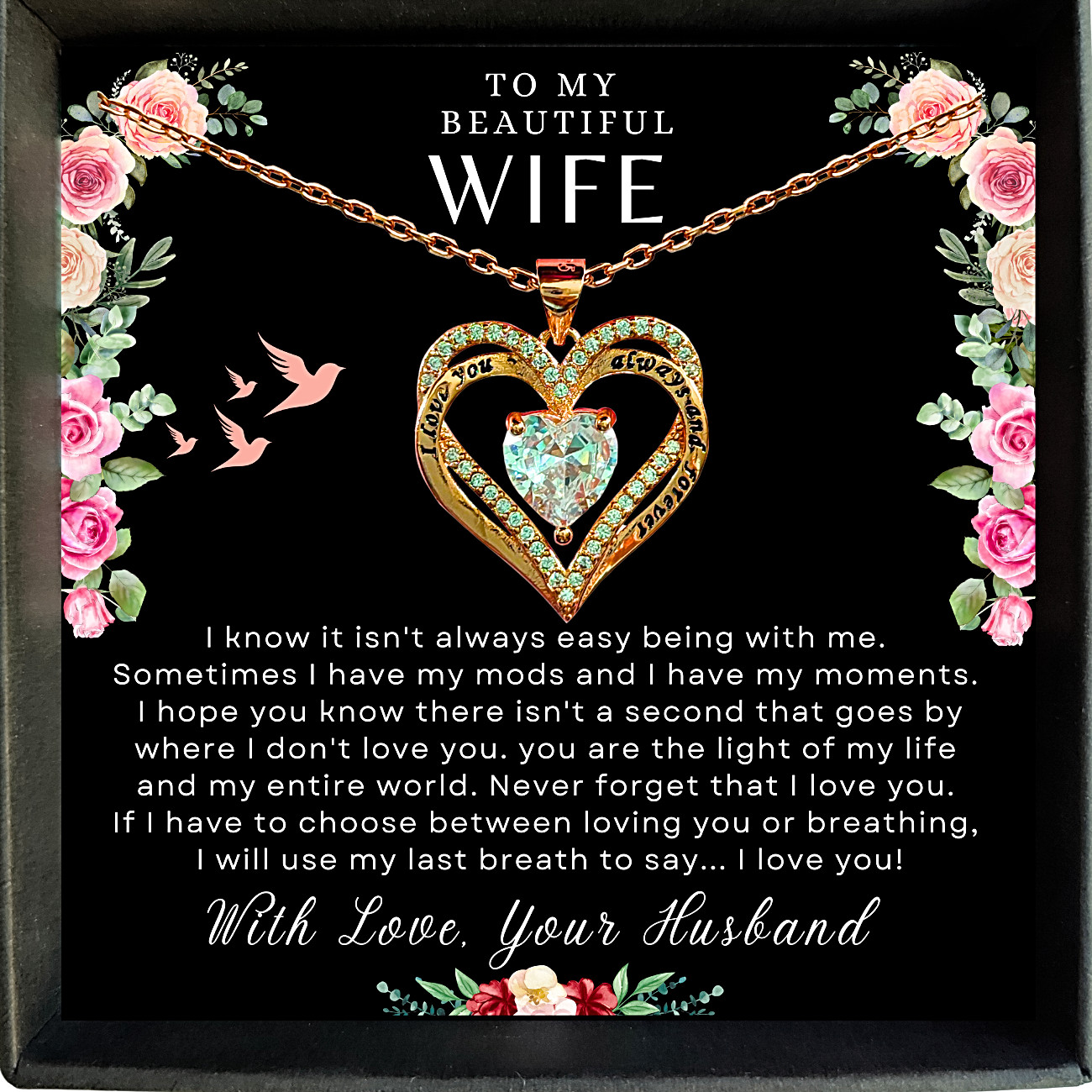To My Wife Necklace, Gift For Wife, Anniversary Love Heart, Necklace For Wife