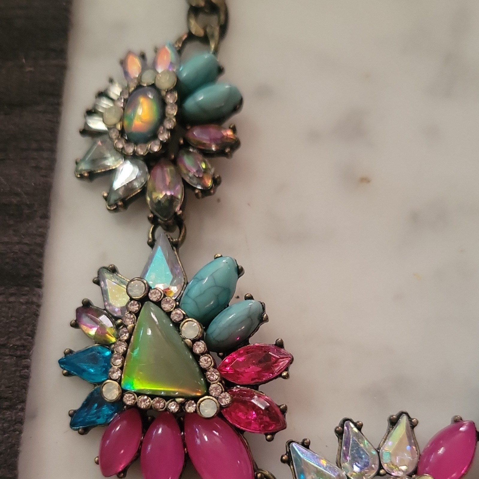Multicolor Crystal Rhinestone Flower Statement Necklace, Adjustable Cable Chain