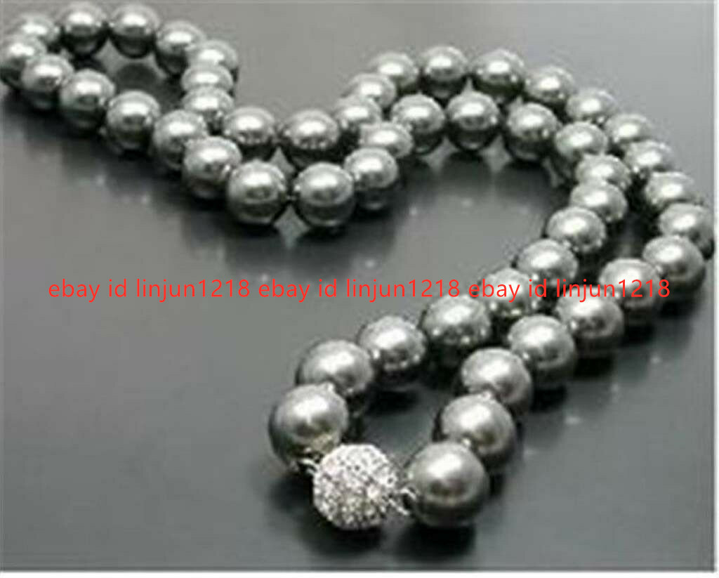 Pretty 10mm Gray Shell Pearl Round Beads Necklace 16/18/20/24/28″