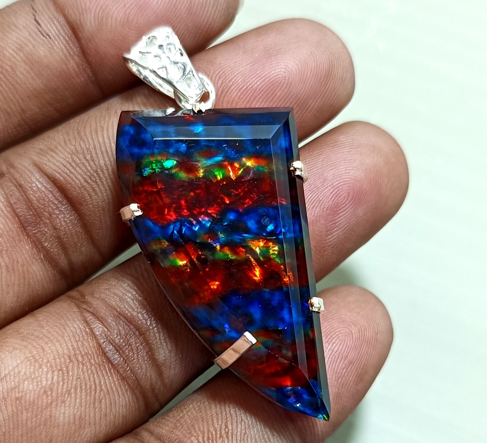 84.85 Ct Natural Ammolite Opal Doublet Pendant Multi-Color Rare Loose GEMSTONE