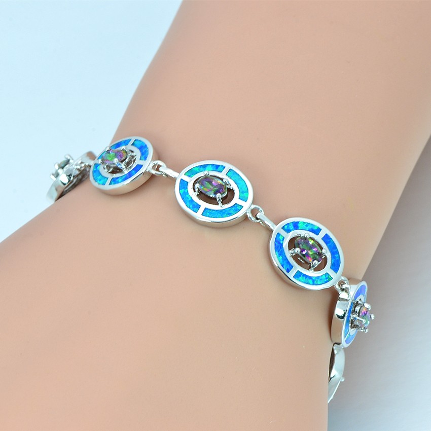 Hawaii Blue Opal Circle Bracelet Sterling Sliver Jewelry For Women Girls