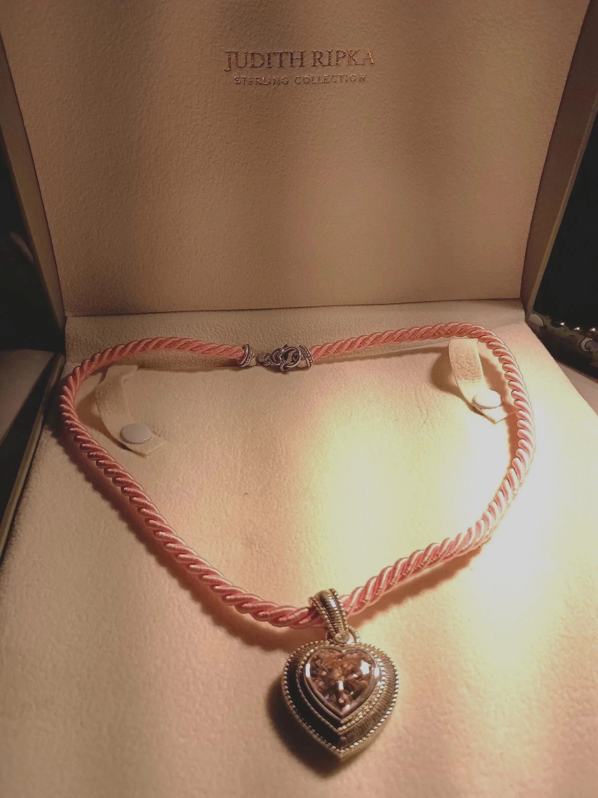 925 S.S. Vntg Pink Heart Cubic Zirconia Pendant Rope Necklace By Judith Ripka!!!