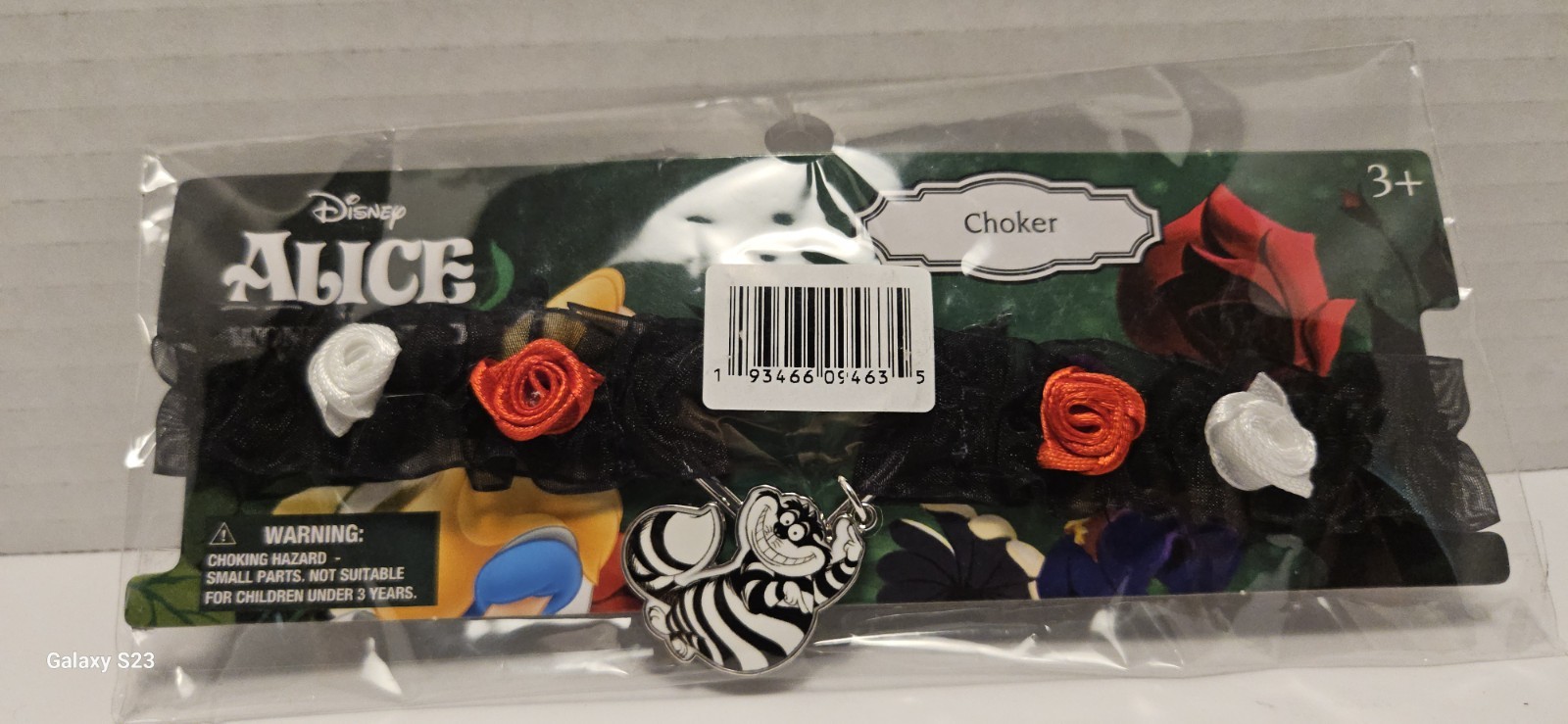 Disney Alice in Wonderland Black Fabric Choker Necklace Cheshire Cat Charm