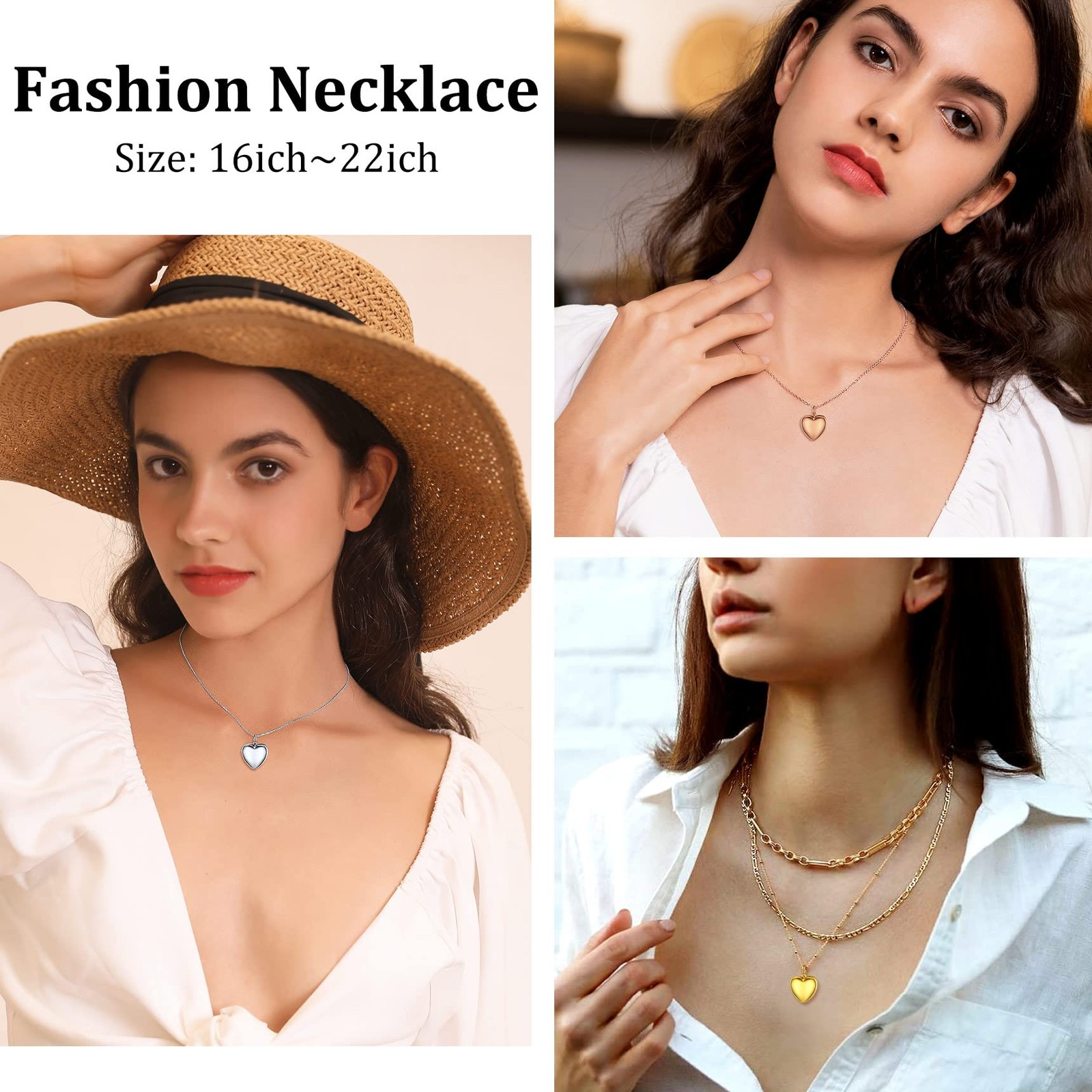High Polish Silver Gold Heart Locket Necklaces for Women, Minimalist 18K Gold…