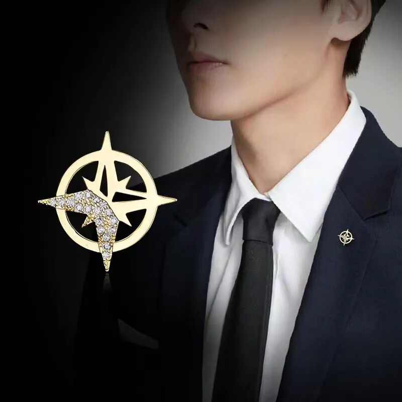 Men’s Suit Collar Pin Shiny Exquisite Six-star Brooch Trendy Personality Pin